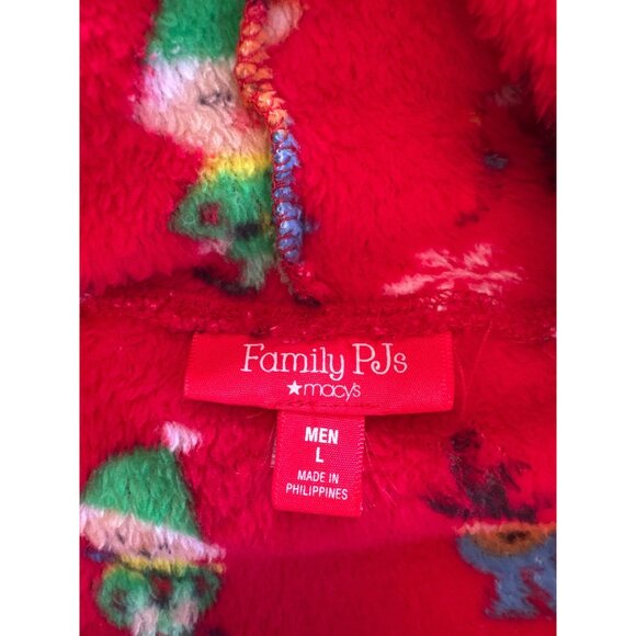 Fleece Hooded Christmas Bodysuit Mens L Red Elf Reindeer Print Family PJs Macys - Picture 3 of 7